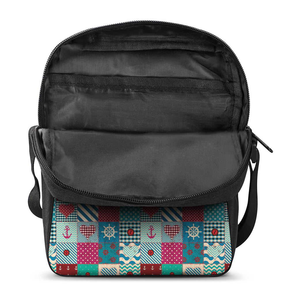 Retro Nautical Patchwork Pattern Print Rectangular Crossbody Bag