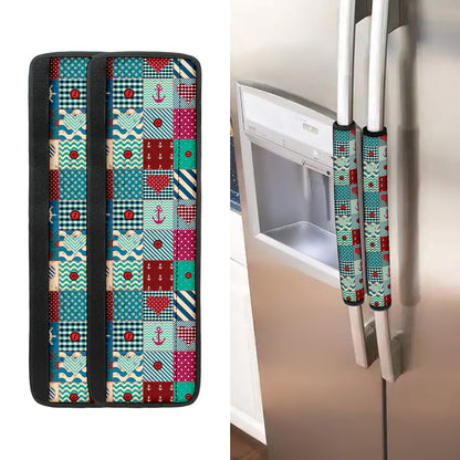 Retro Nautical Patchwork Pattern Print Refrigerator Handle Covers