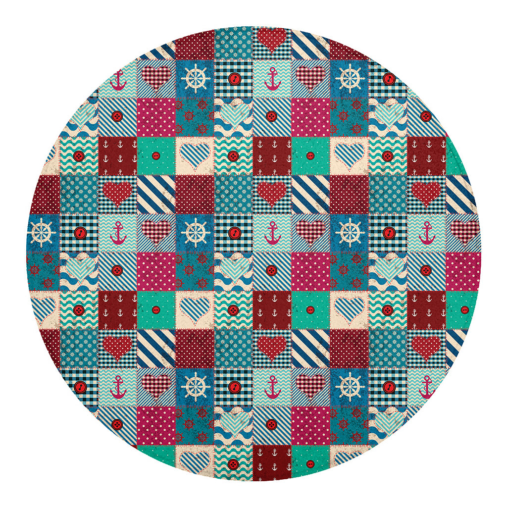 Retro Nautical Patchwork Pattern Print Round Blanket