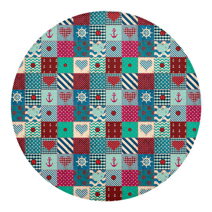 Retro Nautical Patchwork Pattern Print Round Blanket