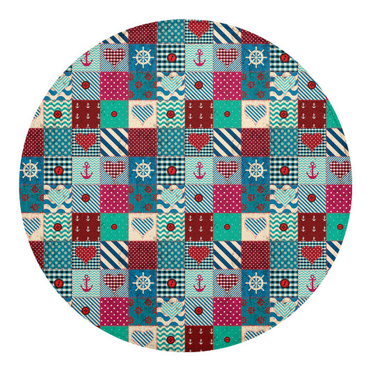 Retro Nautical Patchwork Pattern Print Round Blanket