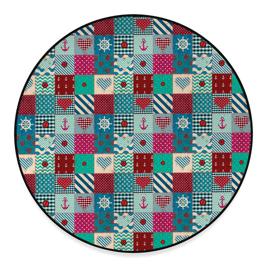 Retro Nautical Patchwork Pattern Print Round Floor Mat
