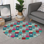Retro Nautical Patchwork Pattern Print Round Rug