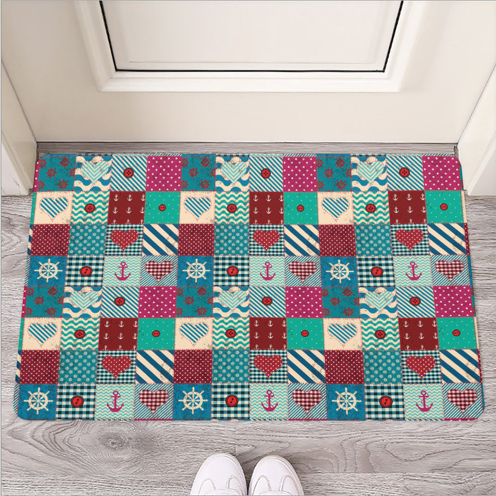 Retro Nautical Patchwork Pattern Print Rubber Doormat