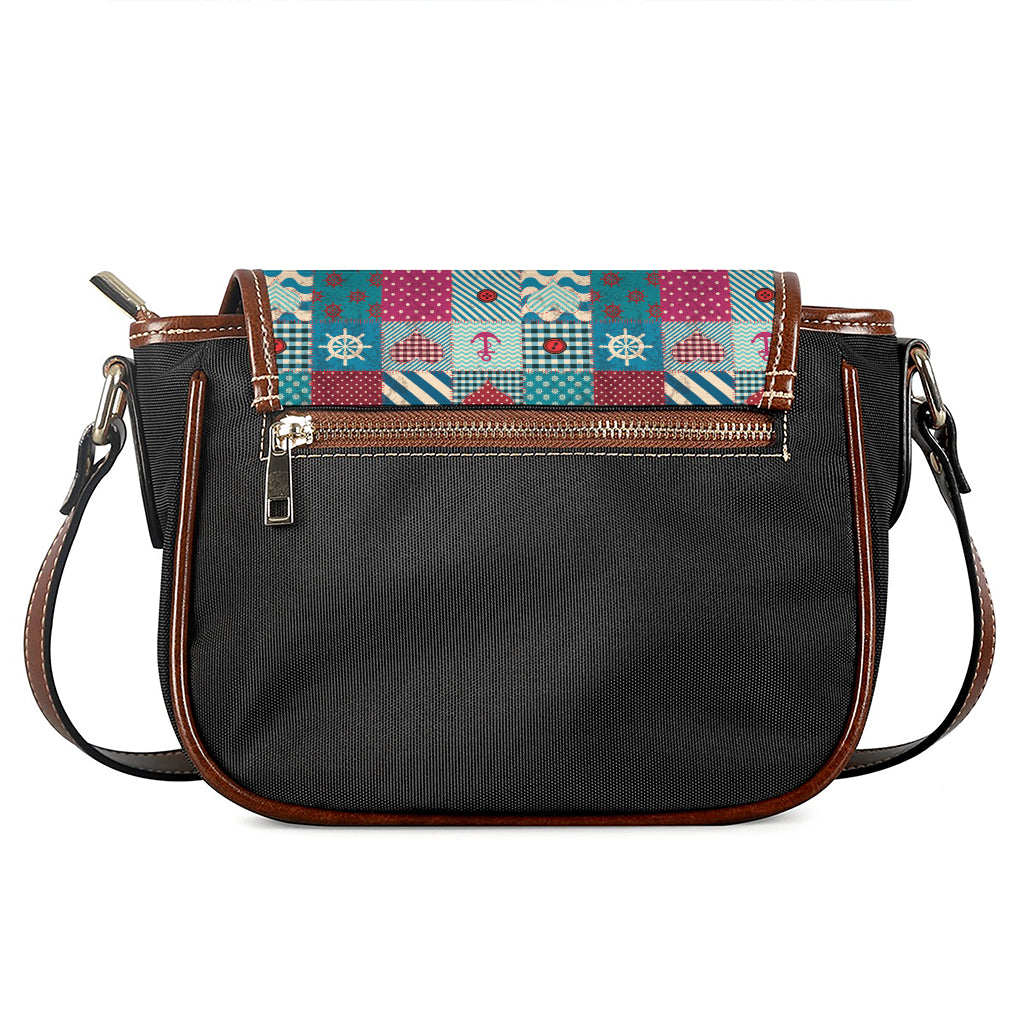 Retro Nautical Patchwork Pattern Print Saddle Bag