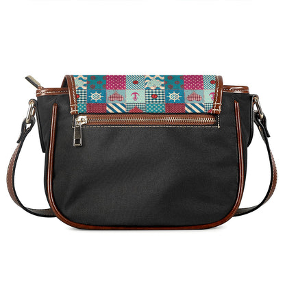 Retro Nautical Patchwork Pattern Print Saddle Bag