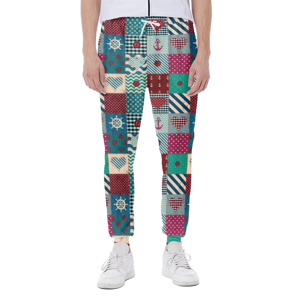 Retro Nautical Patchwork Pattern Print Scuba Joggers