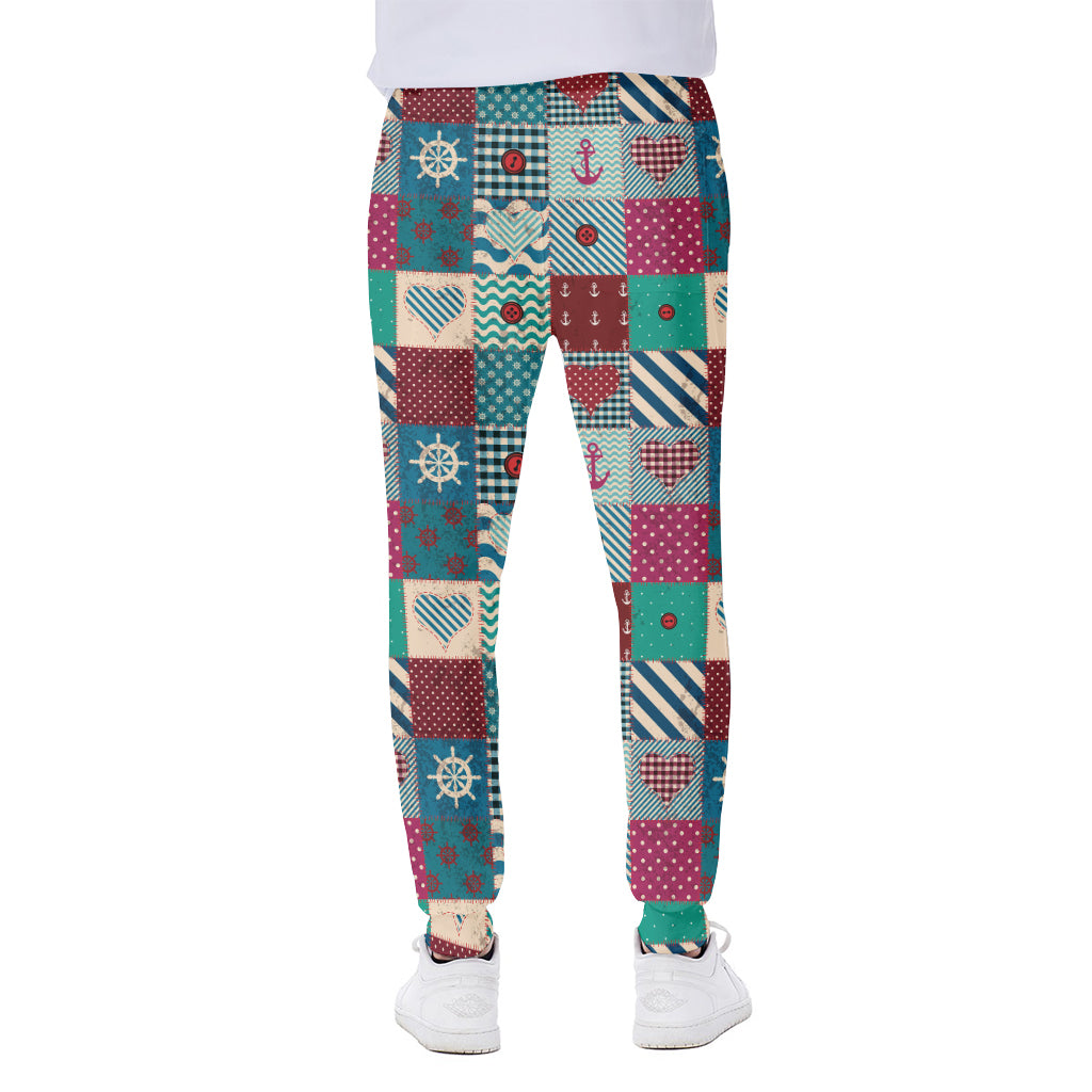 Retro Nautical Patchwork Pattern Print Scuba Joggers