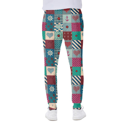 Retro Nautical Patchwork Pattern Print Scuba Joggers