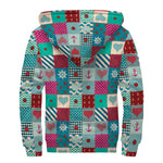 Retro Nautical Patchwork Pattern Print Sherpa Lined Zip Up Hoodie