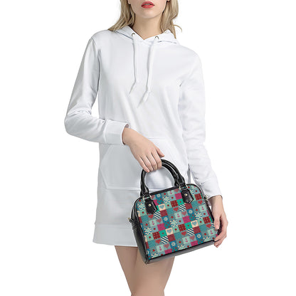 Retro Nautical Patchwork Pattern Print Shoulder Handbag