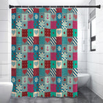 Retro Nautical Patchwork Pattern Print Shower Curtain