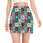 Retro Nautical Patchwork Pattern Print Side Slit Mini Skirt