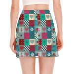 Retro Nautical Patchwork Pattern Print Side Slit Mini Skirt