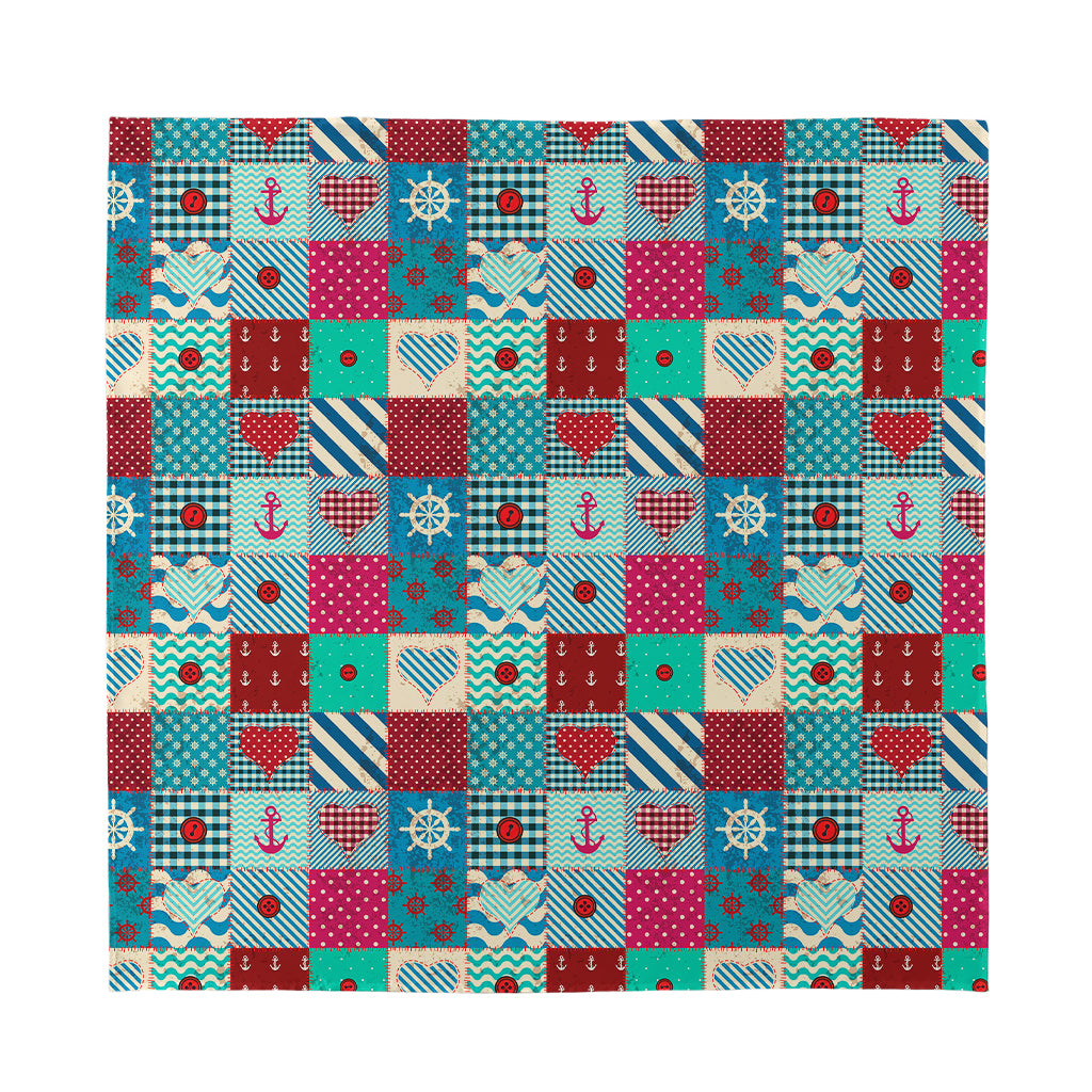 Retro Nautical Patchwork Pattern Print Silk Bandana