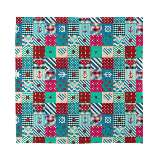Retro Nautical Patchwork Pattern Print Silk Bandana