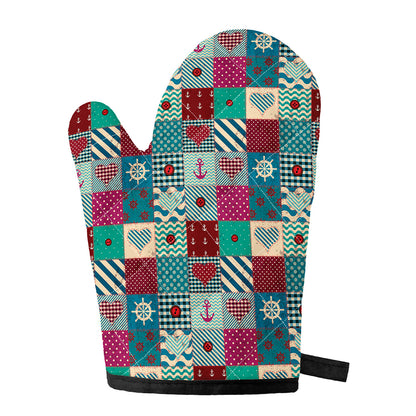 Retro Nautical Patchwork Pattern Print Single Oven Mitt