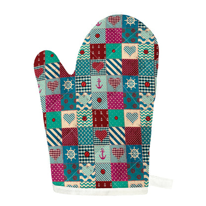 Retro Nautical Patchwork Pattern Print Single Oven Mitt