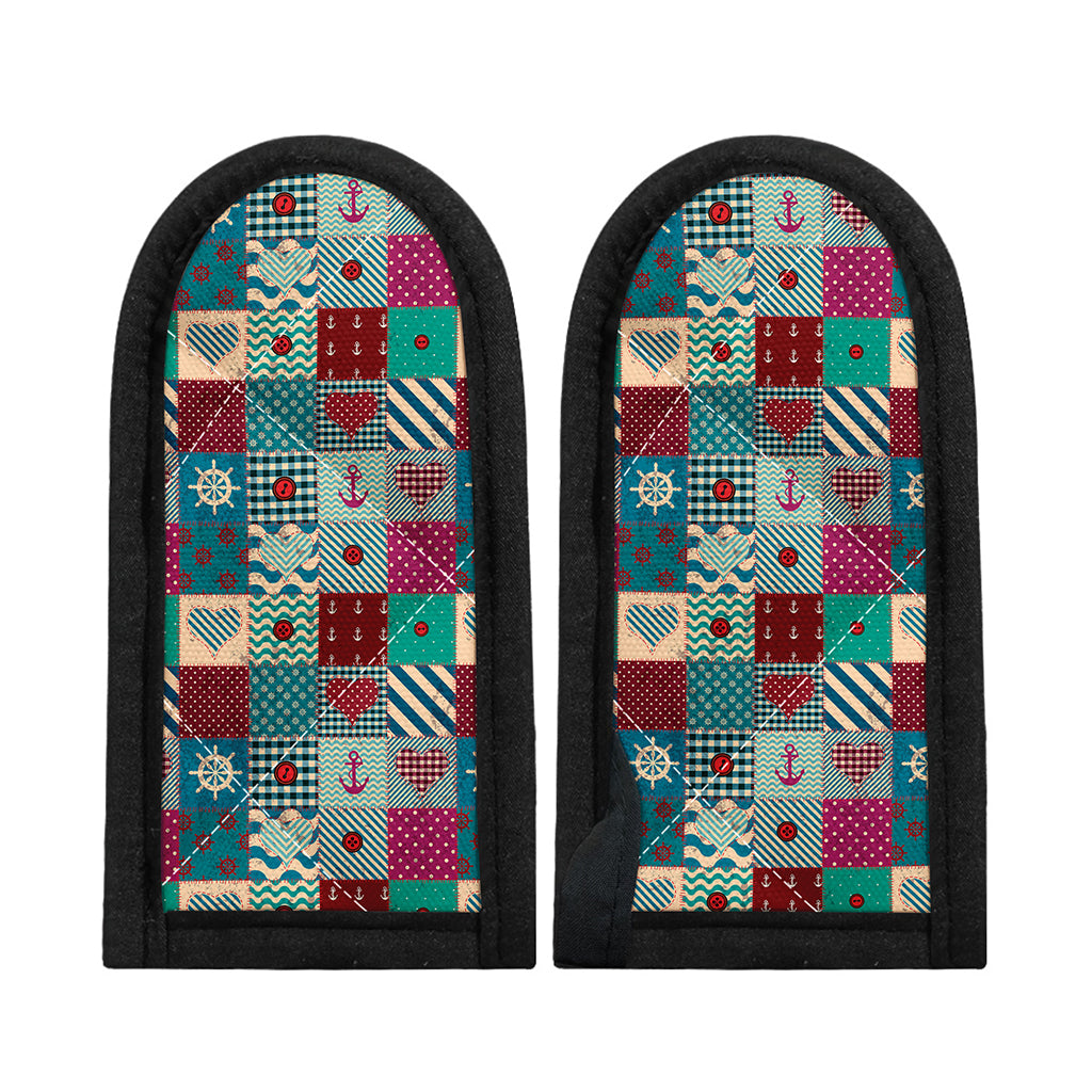 Retro Nautical Patchwork Pattern Print Skillet Handle Cover