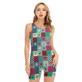 Retro Nautical Patchwork Pattern Print Sleeveless One Piece Swimsuit