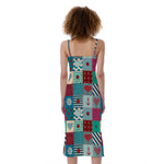 Retro Nautical Patchwork Pattern Print Slim Fit Midi Cami Dress