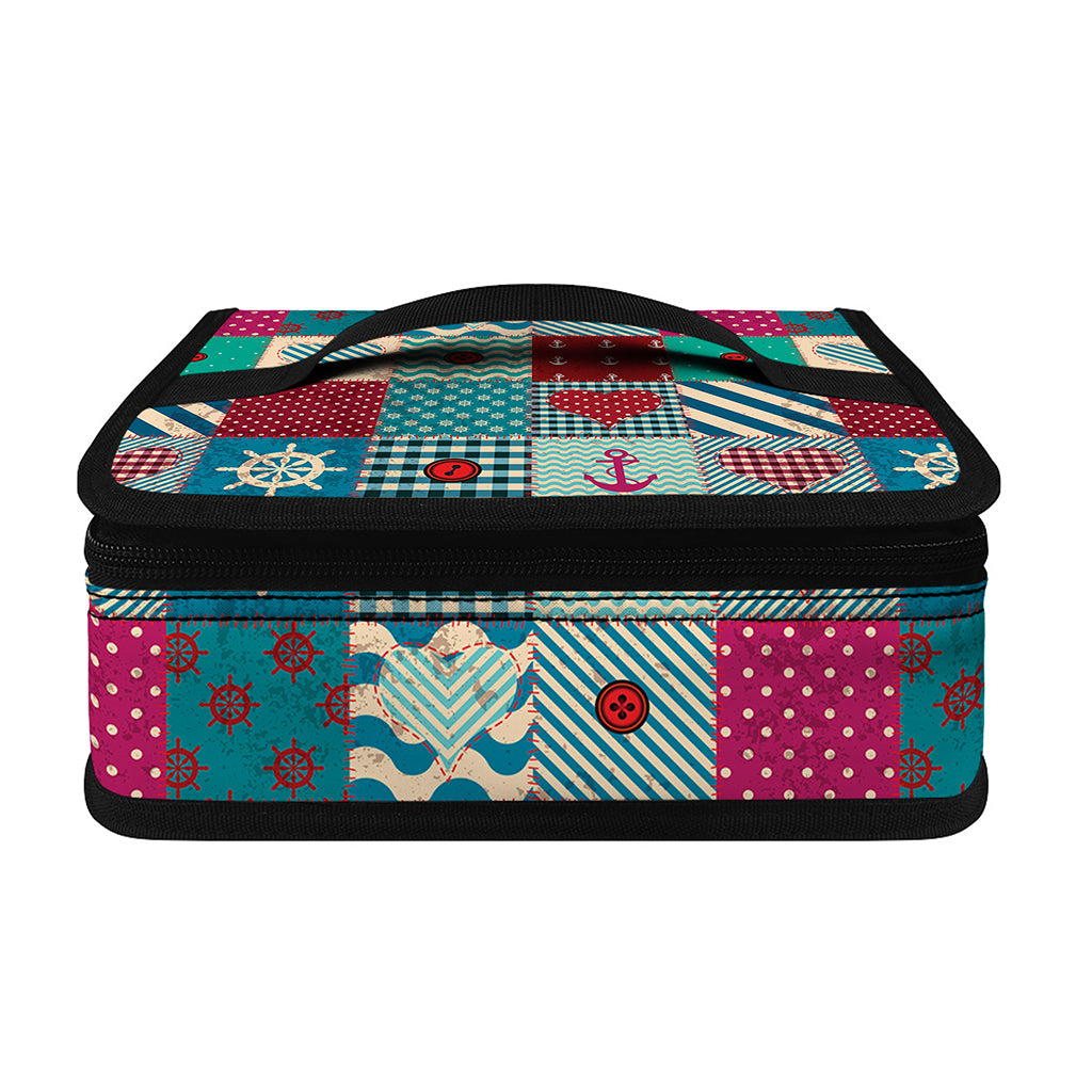 Retro Nautical Patchwork Pattern Print Small Lunch Bag