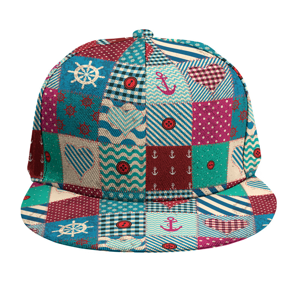 Retro Nautical Patchwork Pattern Print Snapback Cap