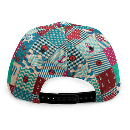 Retro Nautical Patchwork Pattern Print Snapback Cap