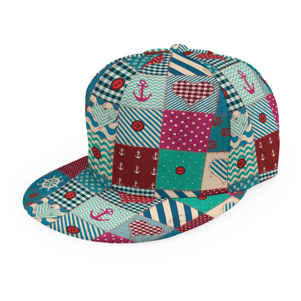 Retro Nautical Patchwork Pattern Print Snapback Cap