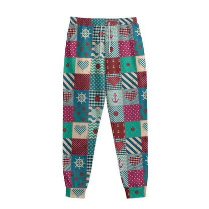 Retro Nautical Patchwork Pattern Print Sweatpants