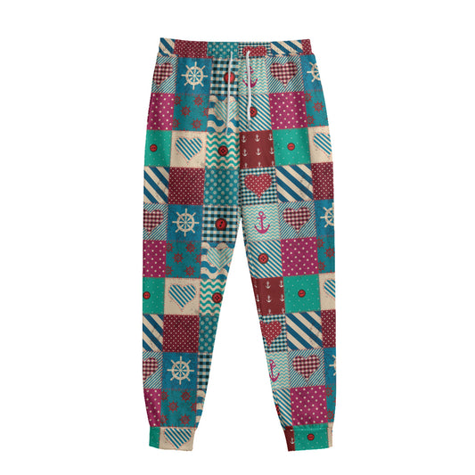 Retro Nautical Patchwork Pattern Print Sweatpants