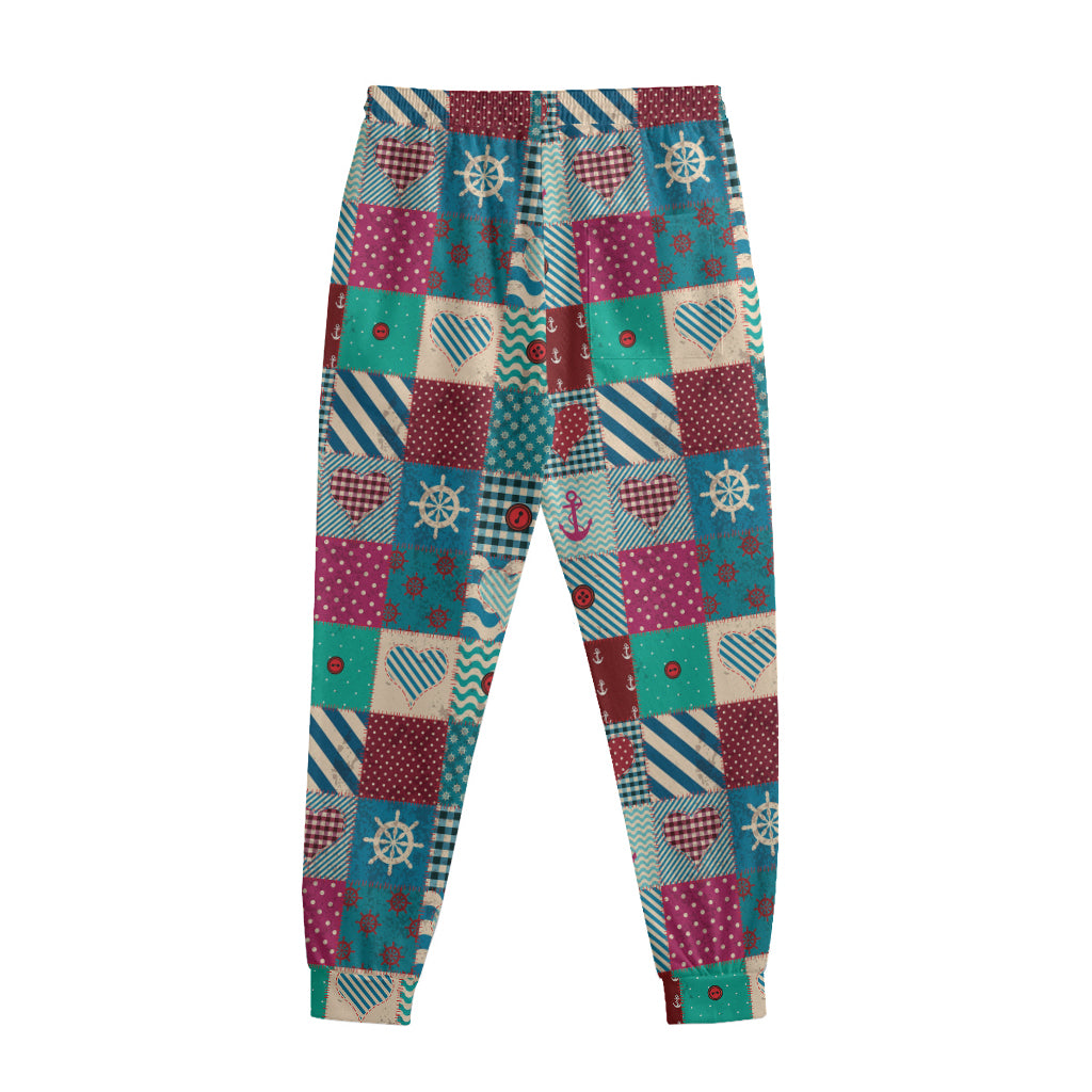 Retro Nautical Patchwork Pattern Print Sweatpants