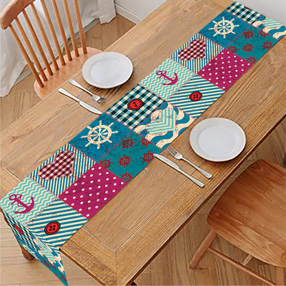 Retro Nautical Patchwork Pattern Print Table Runner