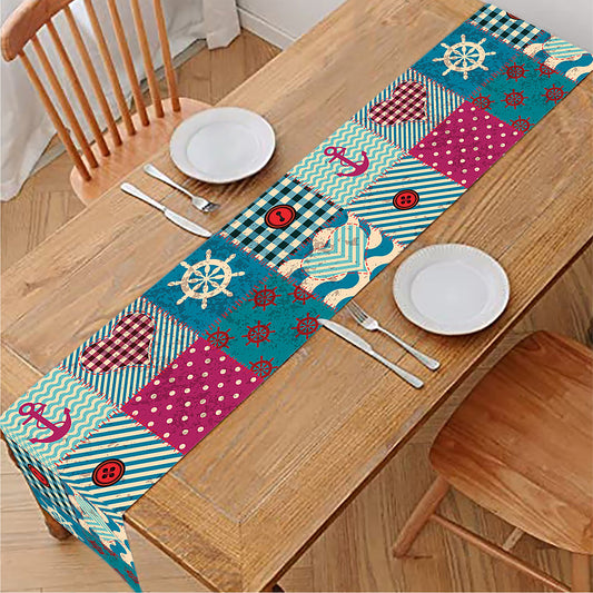 Retro Nautical Patchwork Pattern Print Table Runner