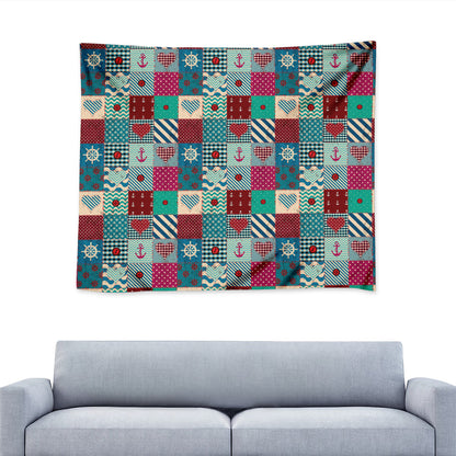 Retro Nautical Patchwork Pattern Print Tapestry