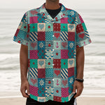 Retro Nautical Patchwork Pattern Print Textured Short Sleeve Shirt