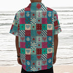 Retro Nautical Patchwork Pattern Print Textured Short Sleeve Shirt