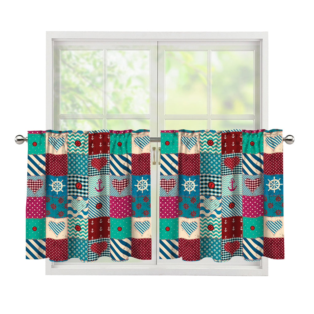 Retro Nautical Patchwork Pattern Print Tier Curtains