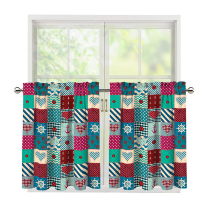 Retro Nautical Patchwork Pattern Print Tier Curtains