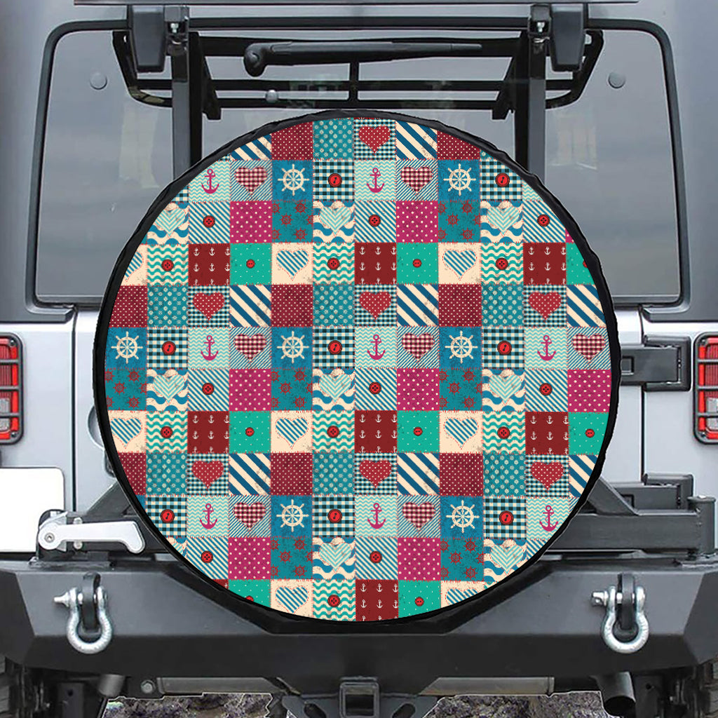 Retro Nautical Patchwork Pattern Print Tire Cover