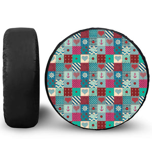 Retro Nautical Patchwork Pattern Print Tire Cover