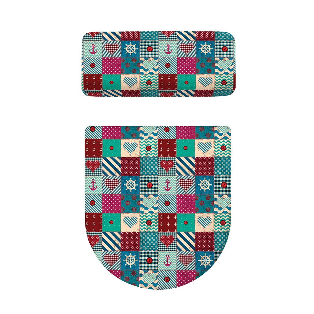 Retro Nautical Patchwork Pattern Print Toilet Lid And Tank Cover Set