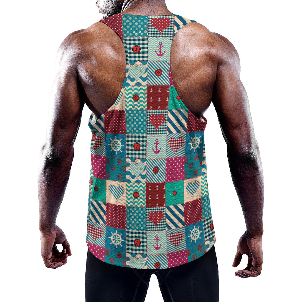 Retro Nautical Patchwork Pattern Print Training Tank Top