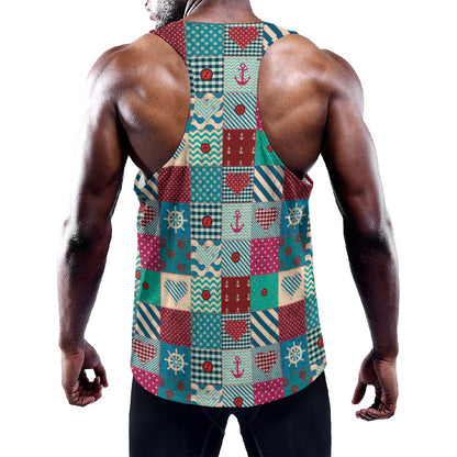 Retro Nautical Patchwork Pattern Print Training Tank Top