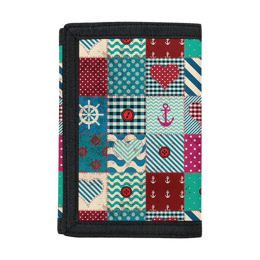 Retro Nautical Patchwork Pattern Print Trifold Wallet