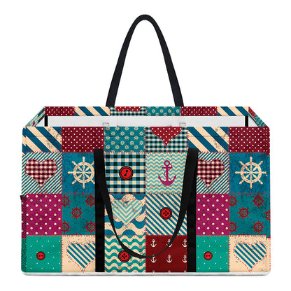 Retro Nautical Patchwork Pattern Print Utility Tote Bag