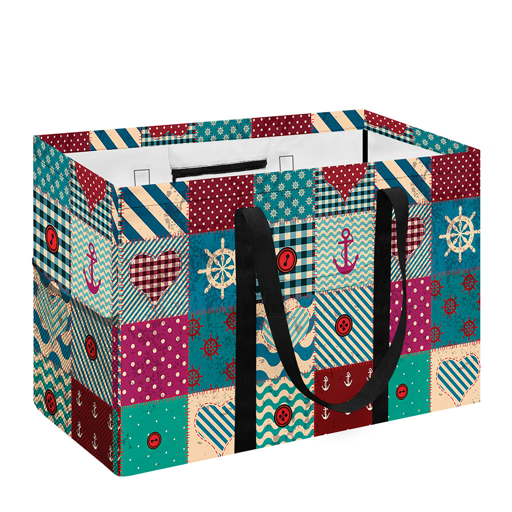 Retro Nautical Patchwork Pattern Print Utility Tote Bag