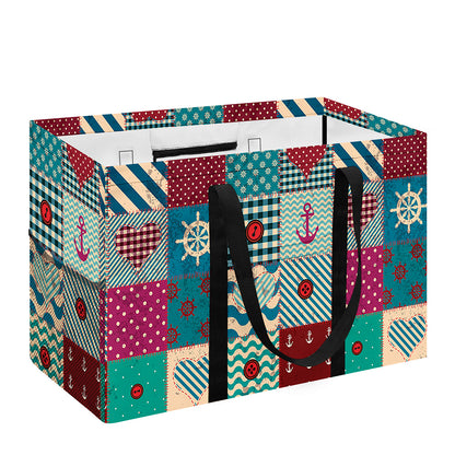 Retro Nautical Patchwork Pattern Print Utility Tote Bag