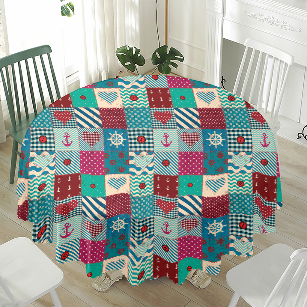 Retro Nautical Patchwork Pattern Print Waterproof Round Tablecloth