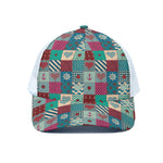 Retro Nautical Patchwork Pattern Print White Mesh Trucker Cap